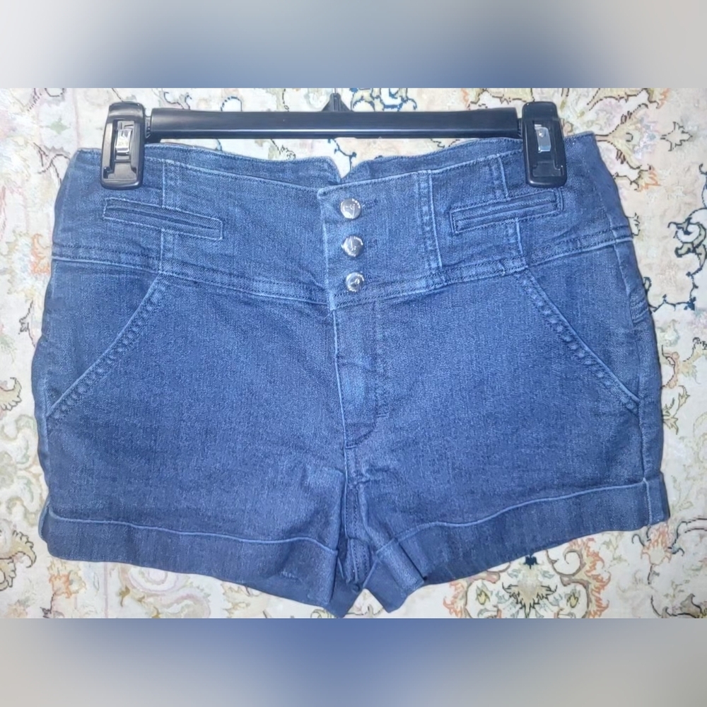 Bebe Blue Highwaist Tuxedo Jean Stretchy Shorts